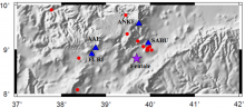 Locations for earthquakes analysed and seismic stations close to the activity in the Fentale Caldera